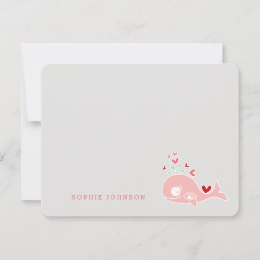 可愛いピンク妊娠モーミーホエールガールベビーシャワー サンキューカード (正面)