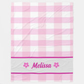 可愛いピンク市松模様に色白カスタム柄の子供 フリースブランケット (正面)