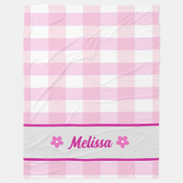 可愛いピンク市松模様に色白カスタム柄の子供 フリースブランケット