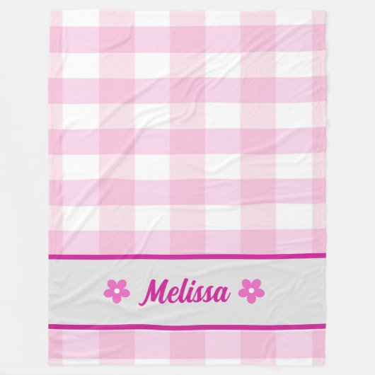 可愛いピンク市松模様に色白カスタム柄の子供 フリースブランケット (正面)