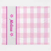 可愛いピンク市松模様に色白カスタム柄の子供 フリースブランケット (正面(横))