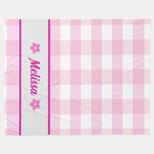 可愛いピンク市松模様に色白カスタム柄の子供 フリースブランケット (正面(横))