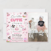 可愛いピンク幽霊ハロウィーン1stバースデーフォト 招待状 (正面)