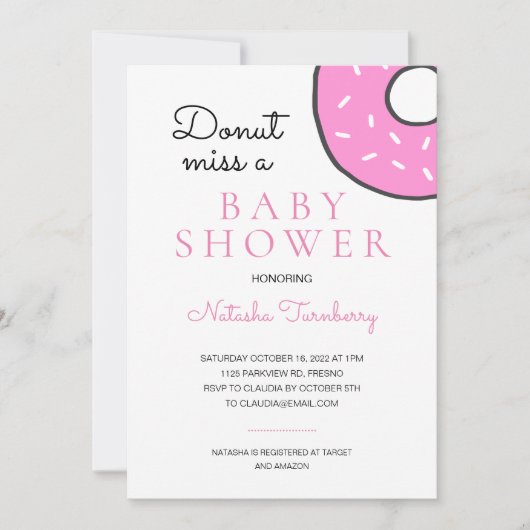 可愛いピンク恋しく思のドーナツ 招待状 (正面)