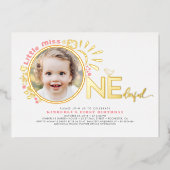 可愛いピンク恋しく思リトルOnederful 1stバースデーフォト 箔招待状 (正面)