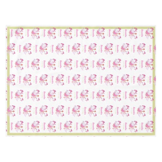 可愛いピンク恐竜スクーター風船ガールパーティー テーブルクロス (正面(横))