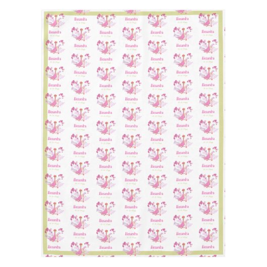 可愛いピンク恐竜スクーター風船ガールパーティー テーブルクロス (正面)