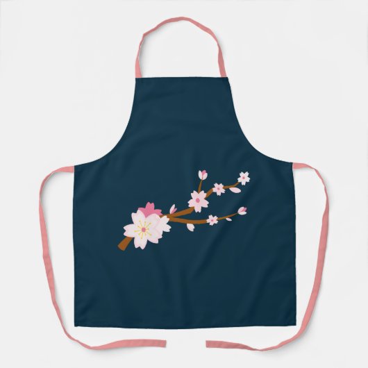 可愛いピンク日本のさくらんぼの花のフローラ芸術品を気取った エプロン (正面)