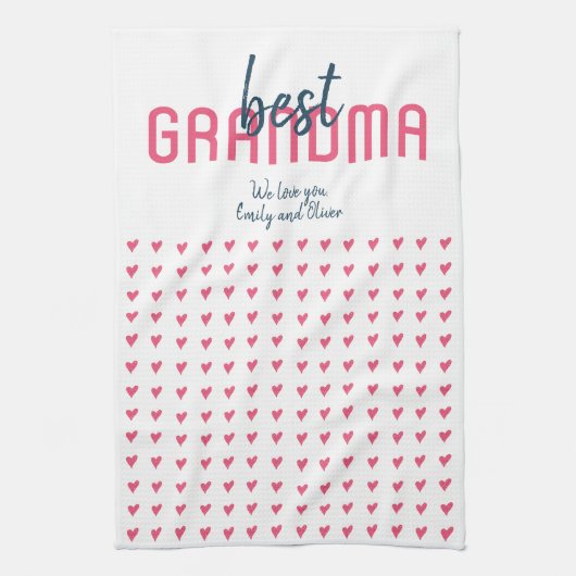 可愛いピンク最高ののハートおばあちゃんの母の日 キッチンタオル (縦)