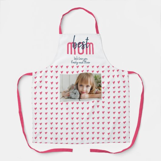可愛いピンク最高ののハートお母さんの日 エプロン (正面)