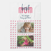 可愛いピンク最高ののハートお母さん2 Photo Mother's Day キッチンタオル (縦)