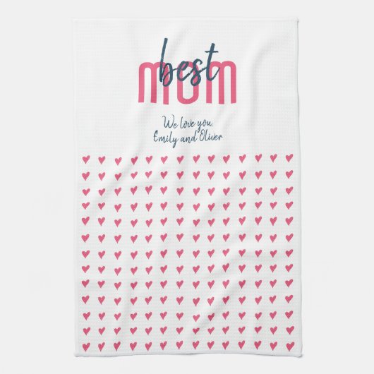 可愛いピンク最高ののハート母の日 キッチンタオル (縦)