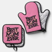 可愛いピンク最高ののママ 鍋つかみ&鍋敷きセット (正面/裏面)