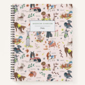 可愛いピンク犬の柄モノグラム手帳 ノートブック (正面)