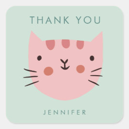 可愛いピンク猫誕生日感謝していユー スクエアシール