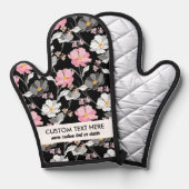 可愛いピンク白の花柄の追加カスタム文字 鍋つかみ (正面/裏面)