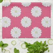 可愛いピンク白デイジー花柄キッチンタオル キッチンタオル (折り畳み)