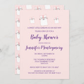 可愛いピンク眠る猫ねこ赤ちゃんシャワーパーティー 招待状 (正面/裏面)