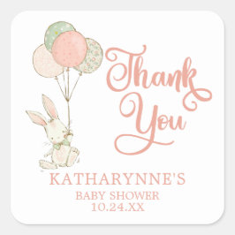 可愛いピンク素朴バニー赤ちゃんシャワーありがとう スクエアシール