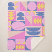 可愛いピンク紫パッチワークキルトジオメトリックパターン シェルパブランケット (正面)