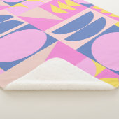 可愛いピンク紫パッチワークキルトジオメトリックパターン シェルパブランケット (3/4)