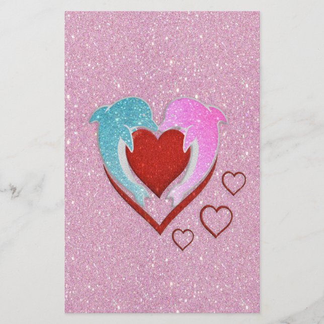 可愛いピンク色のイルカが赤いハート (正面)