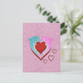 可愛いピンク色のイルカが赤いハート ポストカード (スタンド正面)