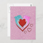 可愛いピンク色のイルカが赤いハート ポストカード (正面/裏面)