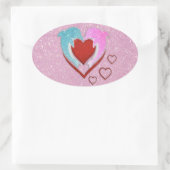 可愛いピンク色のイルカが赤いハート 楕円形シール (バッグ)