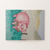 可愛いピンク色のカラフルの花ファーム動物 ジグソーパズル (横)