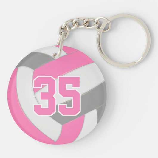 可愛いピンク色のグレーガーリーロパーソナライズされたボール キーホルダー (裏面)