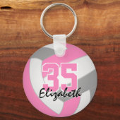 可愛いピンク色のグレーパーソナライズされたバレーボールキーホルダー キーホルダー (正面)