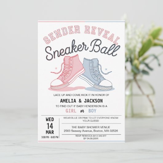 可愛いピンク色のジェンダーがスニーカーのボールを明かす 招待状 (スタンド正面)