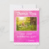 可愛いピンク色のスターガーリーパターン誕生日 サンキューカード (正面)