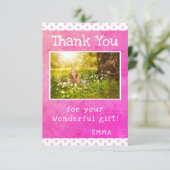 可愛いピンク色のスターガーリーパターン誕生日 サンキューカード (スタンド正面)