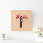 可愛いピンク色のハートバルーン スクエア壁時計 (ホーム)