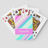 可愛いピンク色の紫ストライプのカスタマイズ名前 トランプ (裏面)