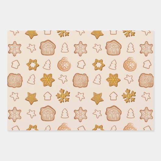 可愛いピンク色の茶色のクリスマスクッキーパターン ラッピングペーパーシート (正面2)