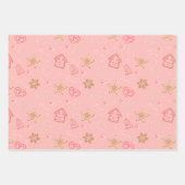 可愛いピンク色の茶色のクリスマスクッキーパターン ラッピングペーパーシート (正面)