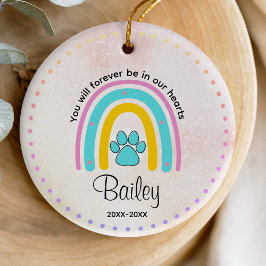 可愛いピンク色の虹を記念した犬や猫 セラミックオーナメント
