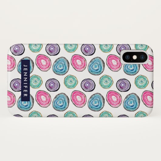 可愛いピンク色の青い線虫パーソナライズされた柄 Case-Mate iPhoneケース (裏面(横))