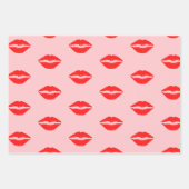 可愛いピンク色鮮やかな赤い唇の口紅パターン ラッピングペーパーシート (正面3)