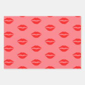 可愛いピンク色鮮やかな赤い唇の口紅パターン ラッピングペーパーシート (正面2)