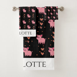 可愛いピンク豚の豚の豚ハートパターン愛の動物ハ バスタオルセット