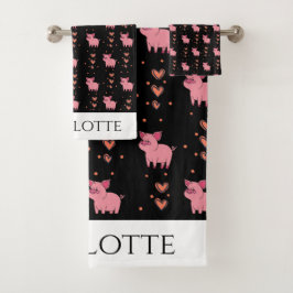 可愛いピンク豚の豚の豚ハートパターン愛の動物ハ バスタオルセット