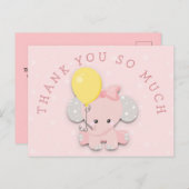 可愛いピンク象のアドレスメッセージありがとう ポストカード (正面/裏面)