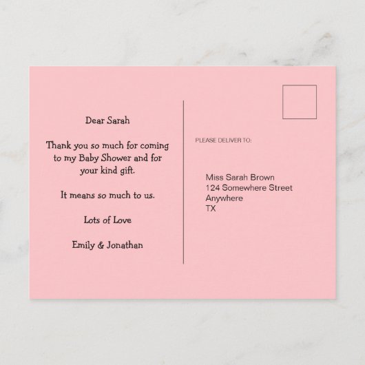 可愛いピンク象のアドレスメッセージありがとう ポストカード (裏面)