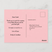 可愛いピンク象のアドレスメッセージありがとう ポストカード (裏面)