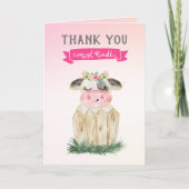 可愛いピンク金ゴールド牛の赤ちゃんシャワーありがとうご注意 サンキューカード (正面)