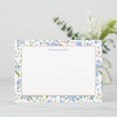 可愛いピンク&ブルーのフローラ固定パーソナライズされた型 サンキューカード (スタンド正面)